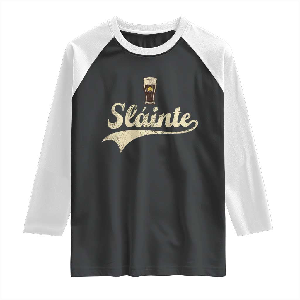 Funny Slainte Cheers Stout Beer Irish Shamrock St Patrick's Day Raglan Shirt