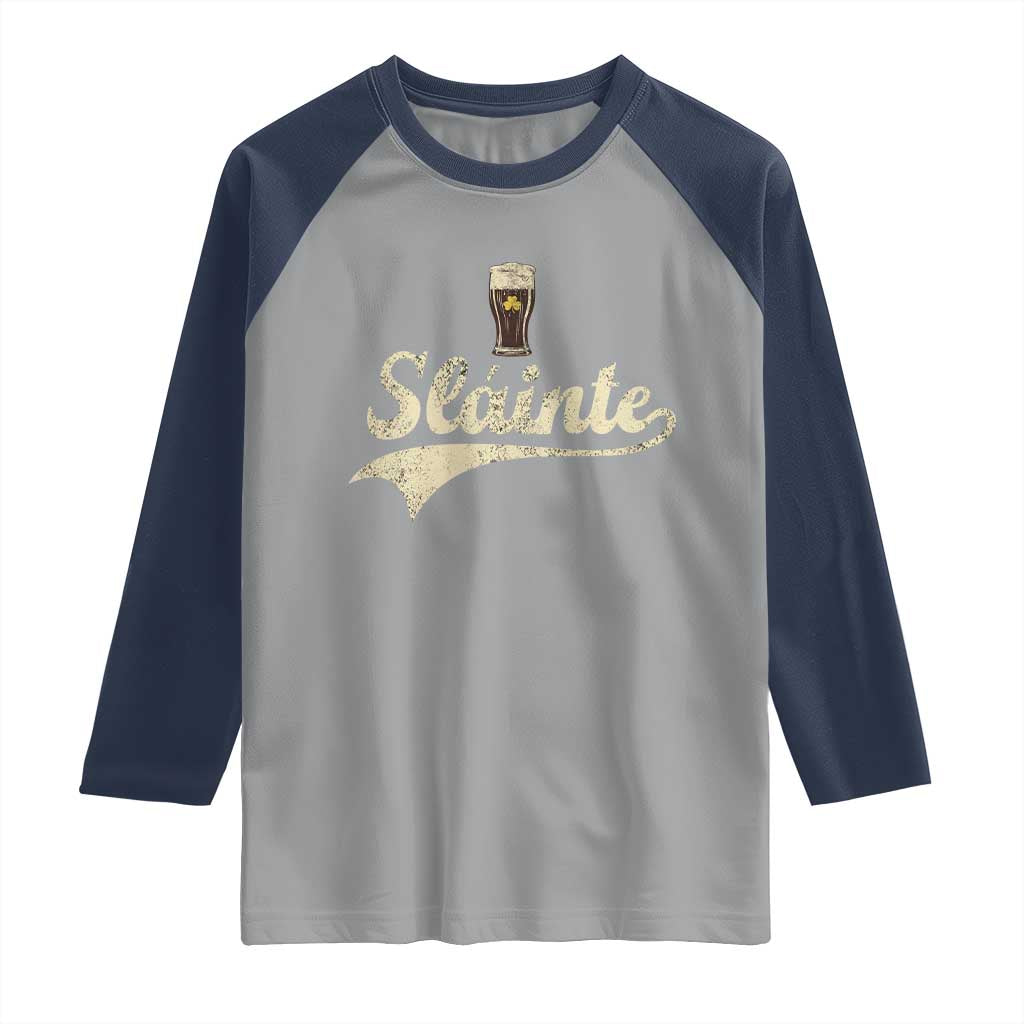 Funny Slainte Cheers Stout Beer Irish Shamrock St Patrick's Day Raglan Shirt