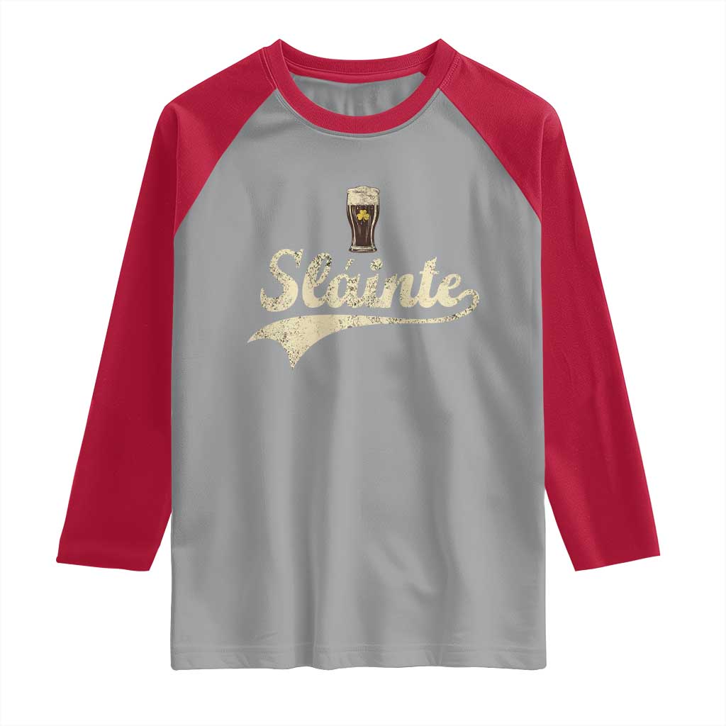 Funny Slainte Cheers Stout Beer Irish Shamrock St Patrick's Day Raglan Shirt
