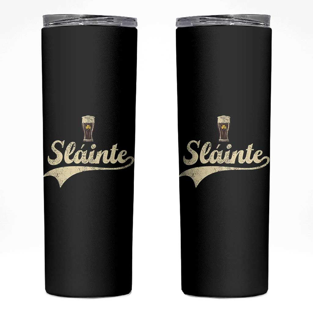 Funny Slainte Cheers Stout Beer Irish Shamrock St Patrick's Day Skinny Tumbler