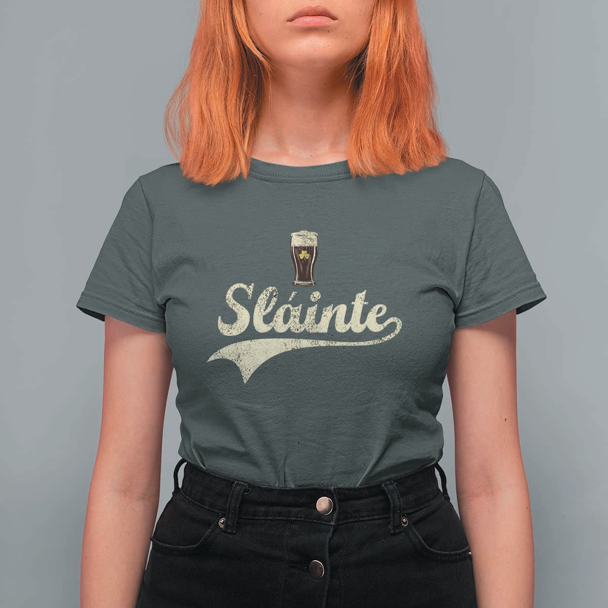 Funny Slainte Cheers Stout Beer Irish Shamrock St Patrick's Day T Shirt For Women