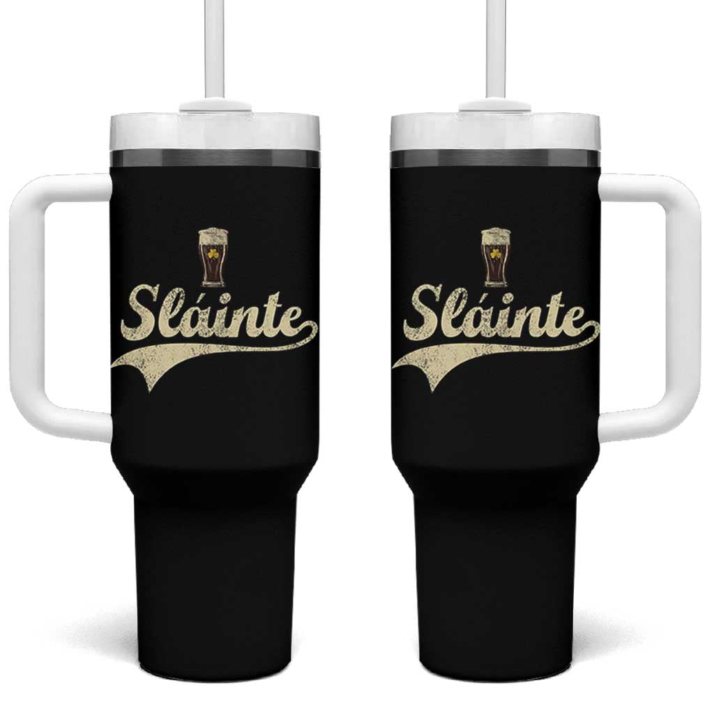 Funny Slainte Cheers Stout Beer Irish Shamrock St Patrick's Day Tumbler With Handle