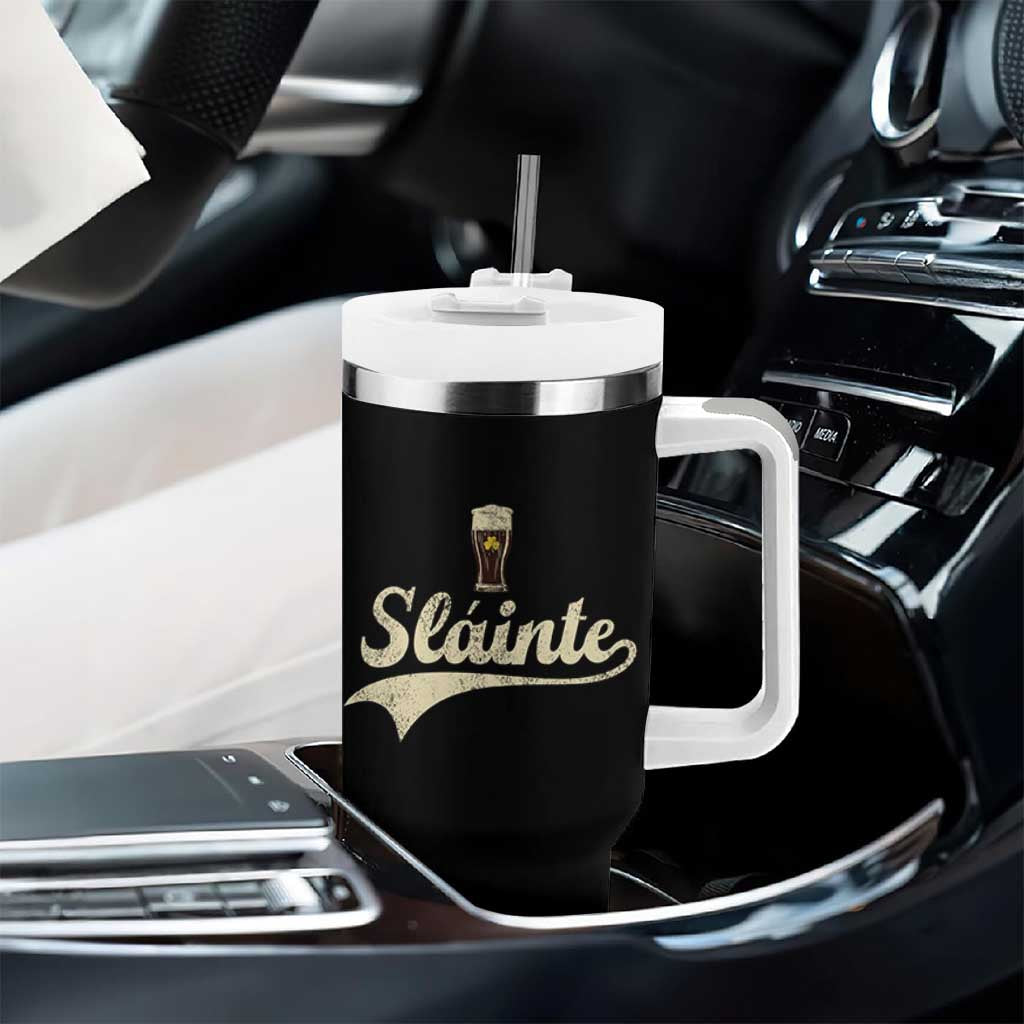 Funny Slainte Cheers Stout Beer Irish Shamrock St Patrick's Day Tumbler With Handle