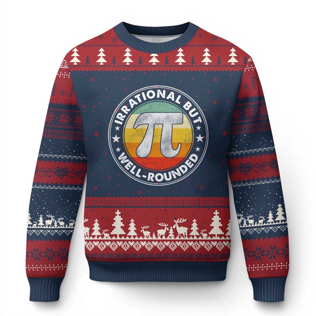 Funny Irrational But Well Rounded Pi Day Ugly Christmas Sweater