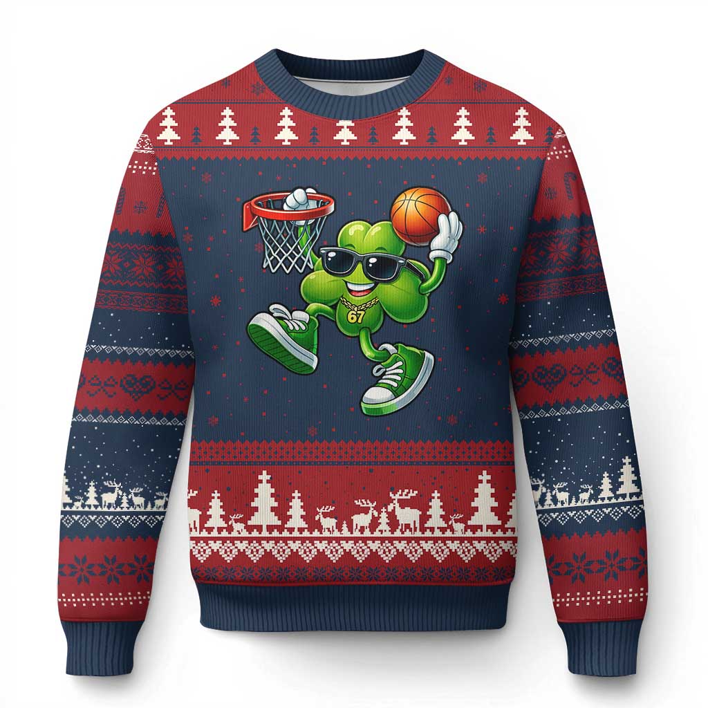Funny 67 Meme Six Seven Basketball Shamrock St Patricks Day Ugly Christmas Sweater