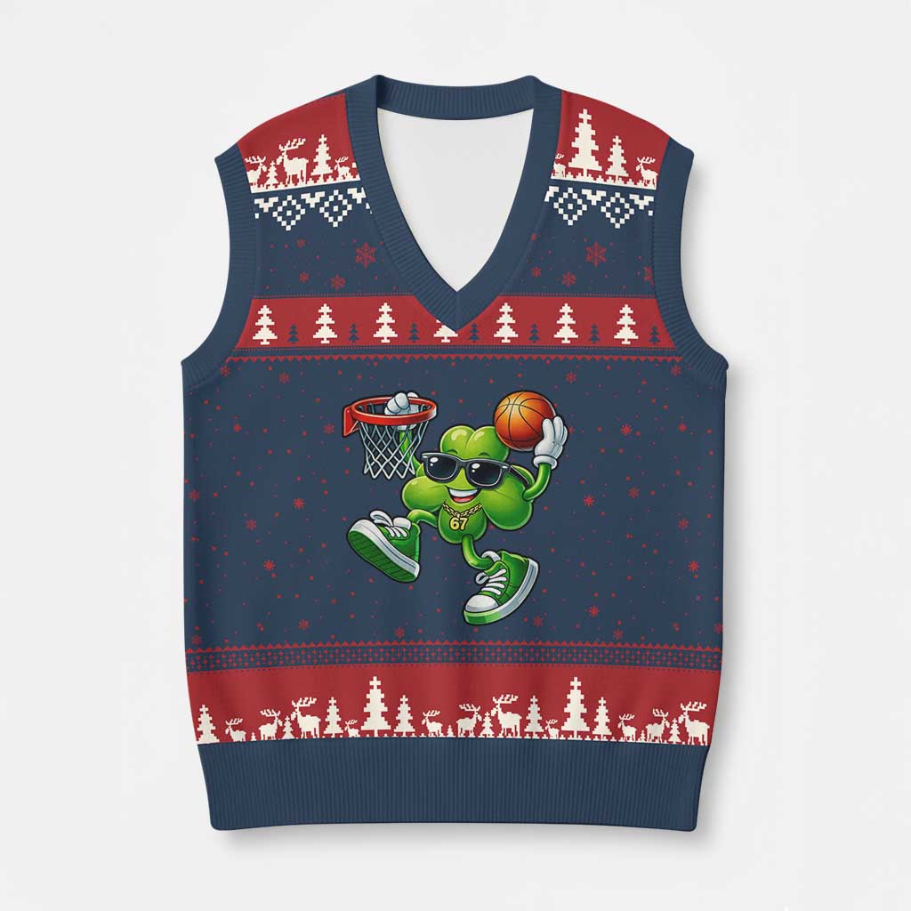 Funny 67 Meme Six Seven Basketball Shamrock St Patricks Day V-Neck Knit Sweater Vest