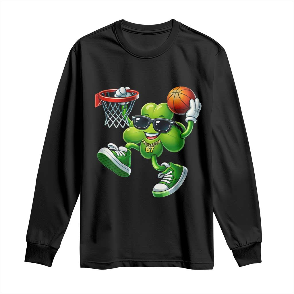 Funny 67 Meme Six Seven Basketball Shamrock St Patricks Day Long Sleeve Shirt