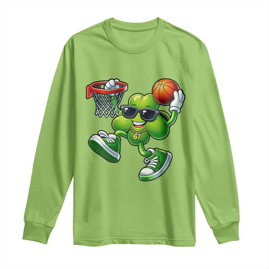 Funny 67 Meme Six Seven Basketball Shamrock St Patricks Day Long Sleeve Shirt