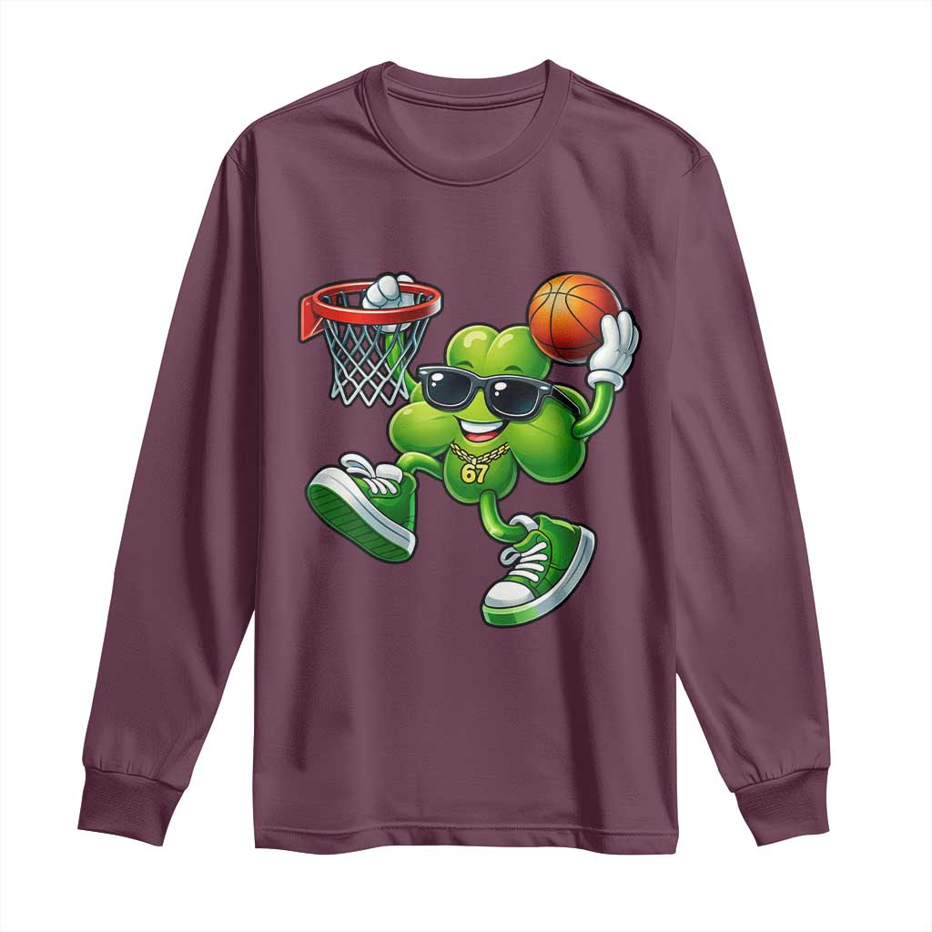 Funny 67 Meme Six Seven Basketball Shamrock St Patricks Day Long Sleeve Shirt
