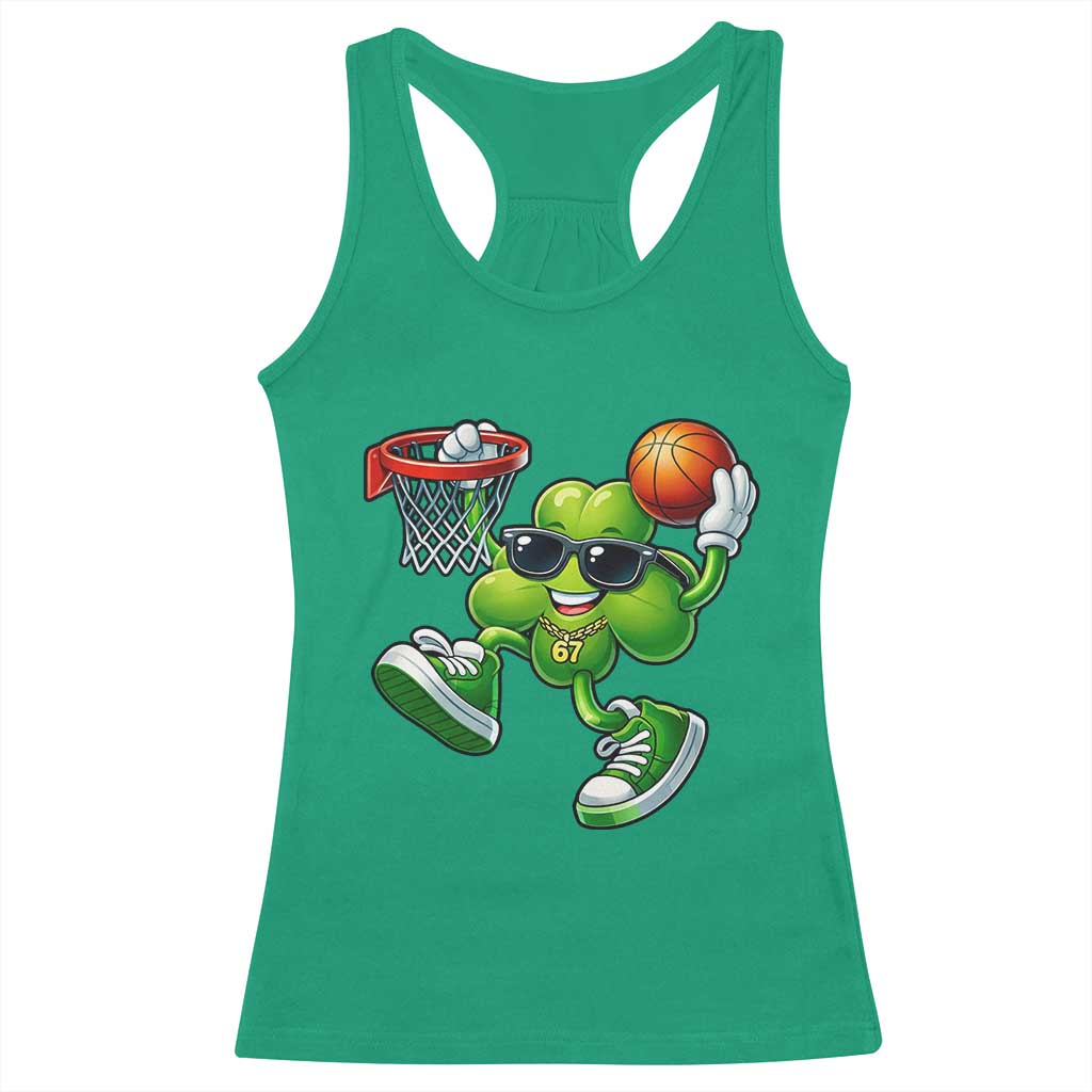 Funny 67 Meme Six Seven Basketball Shamrock St Patricks Day Racerback Tank Top