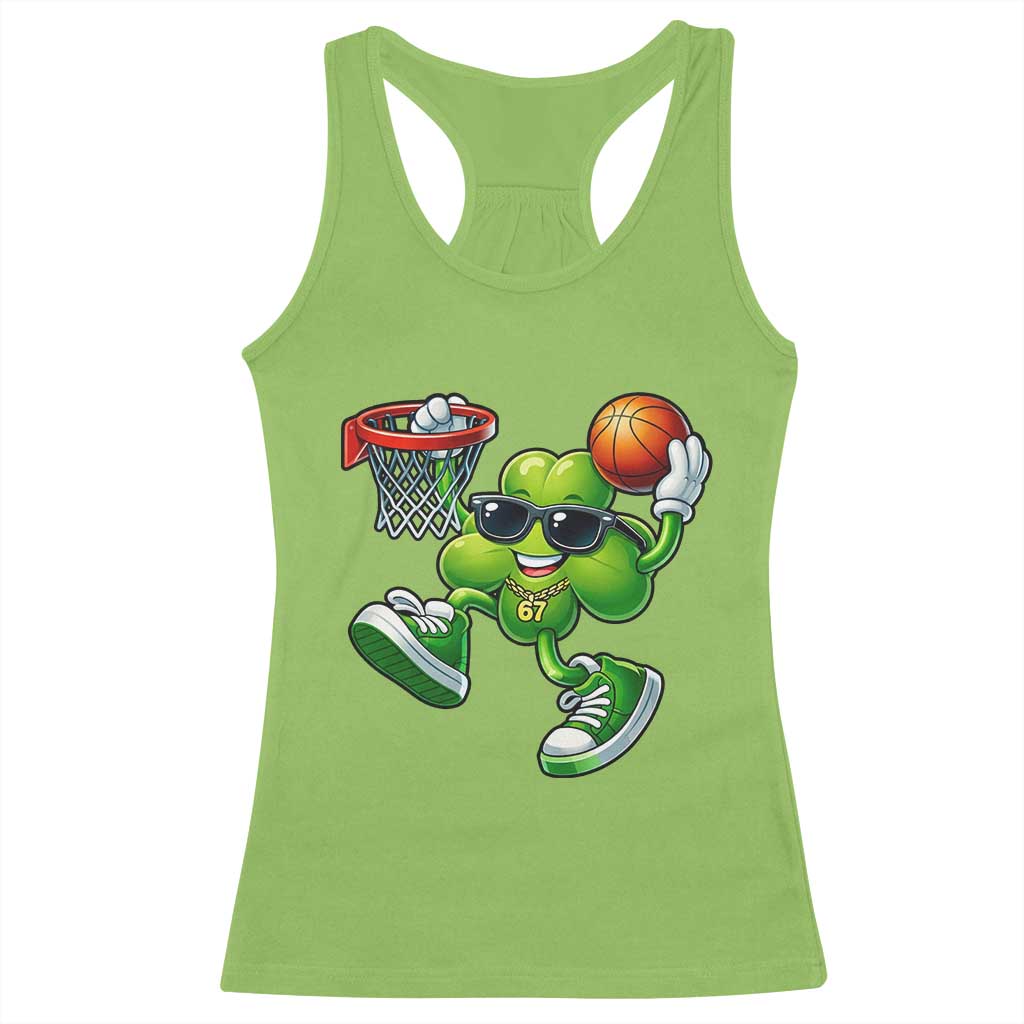 Funny 67 Meme Six Seven Basketball Shamrock St Patricks Day Racerback Tank Top