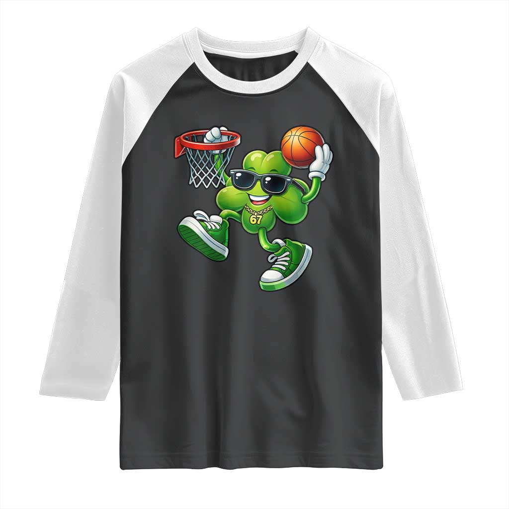 Funny 67 Meme Six Seven Basketball Shamrock St Patricks Day Raglan Shirt
