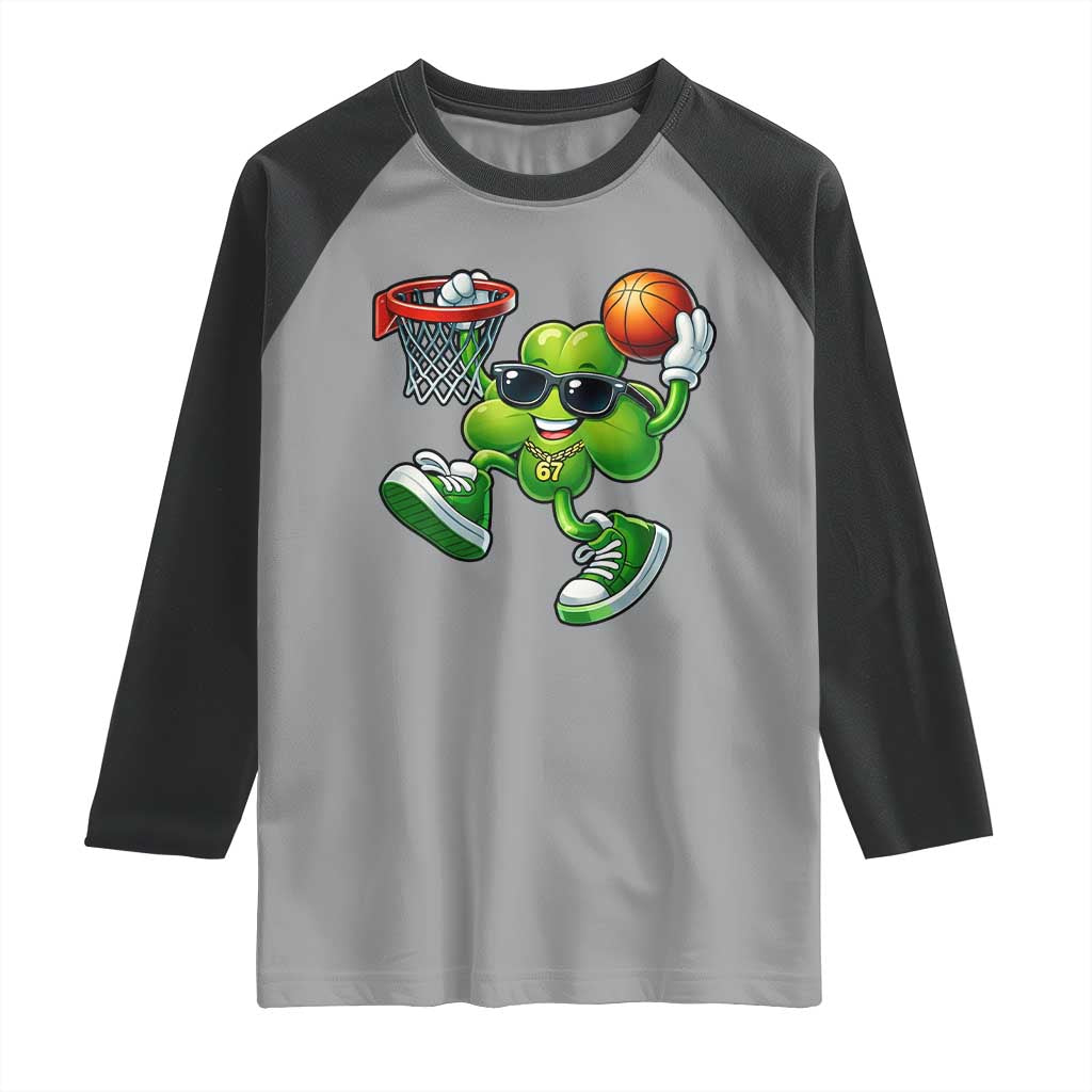 Funny 67 Meme Six Seven Basketball Shamrock St Patricks Day Raglan Shirt
