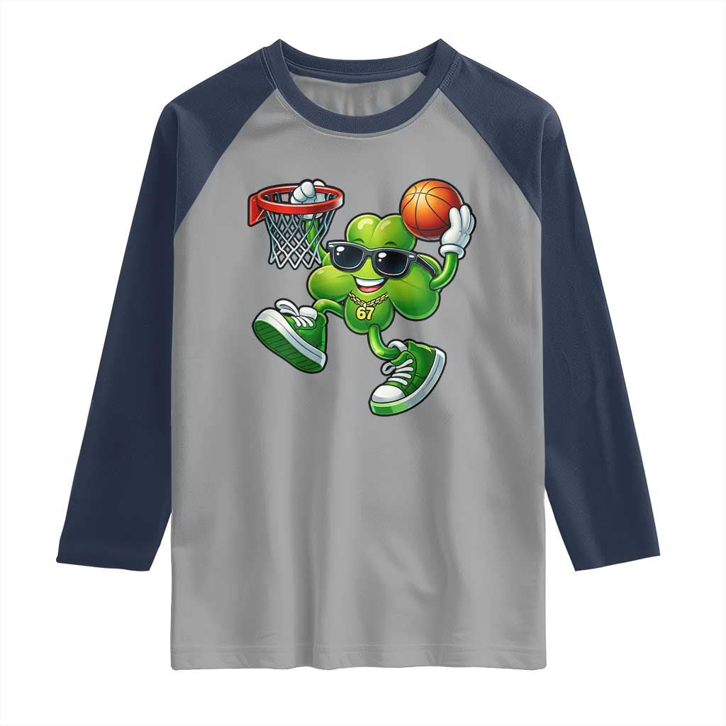 Funny 67 Meme Six Seven Basketball Shamrock St Patricks Day Raglan Shirt