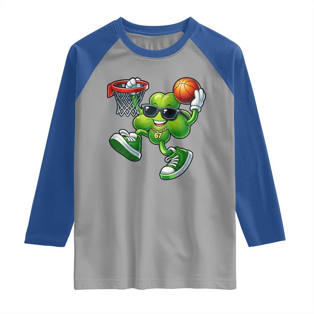 Funny 67 Meme Six Seven Basketball Shamrock St Patricks Day Raglan Shirt