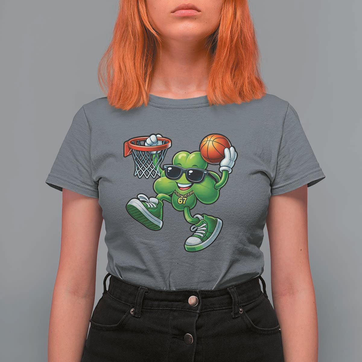 Funny 67 Meme Six Seven Basketball Shamrock St Patricks Day T Shirt For Women
