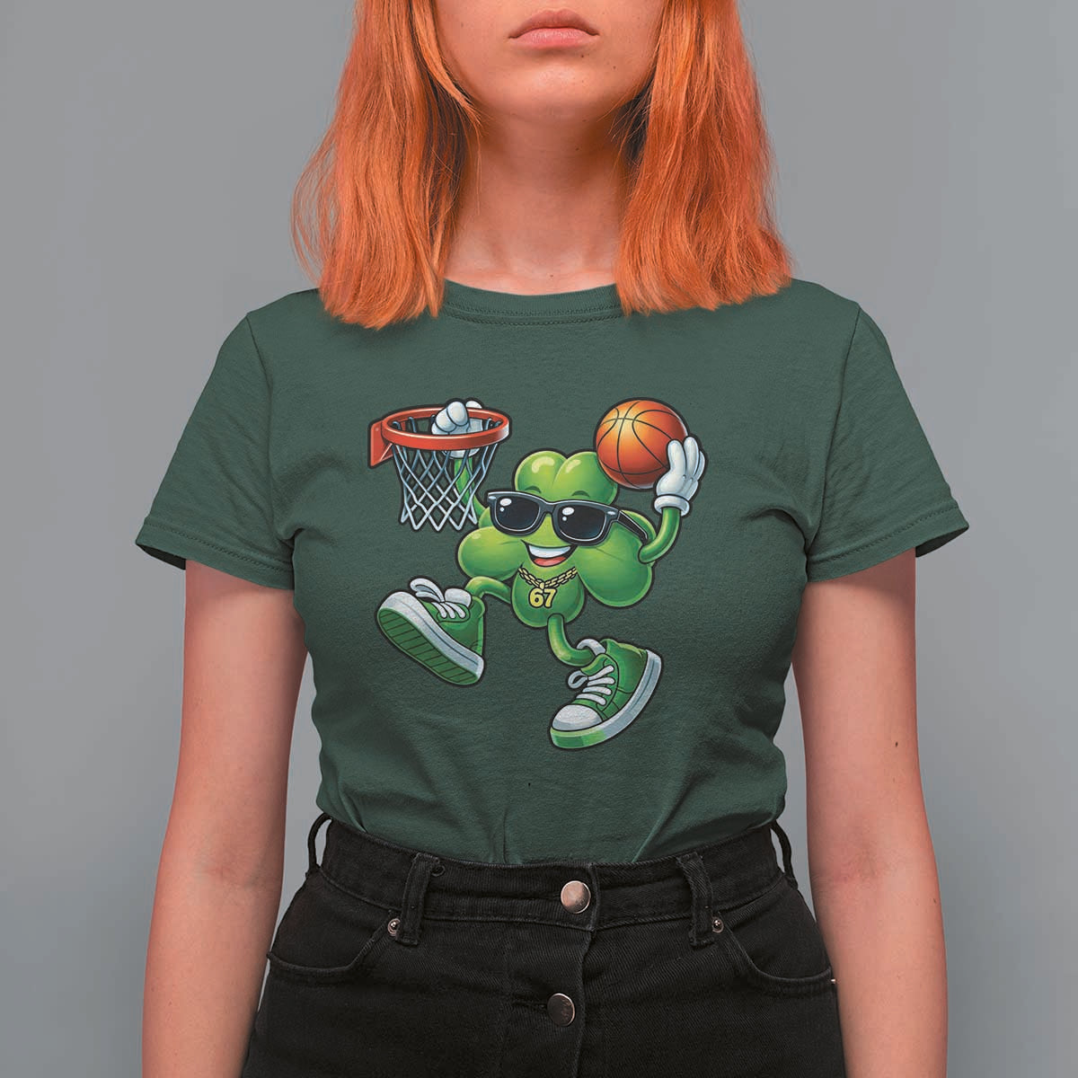 Funny 67 Meme Six Seven Basketball Shamrock St Patricks Day T Shirt For Women