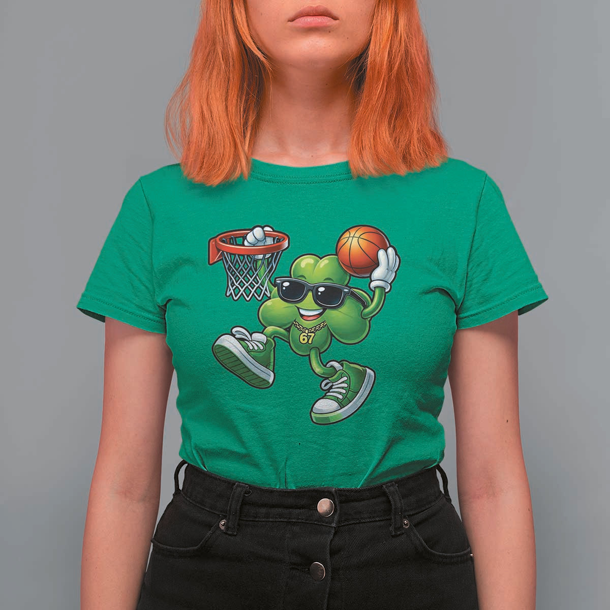 Funny 67 Meme Six Seven Basketball Shamrock St Patricks Day T Shirt For Women