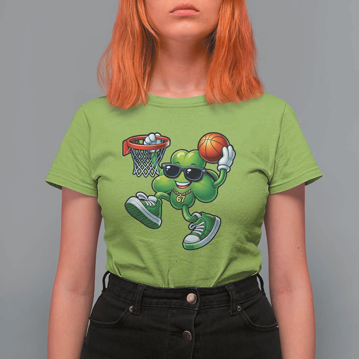 Funny 67 Meme Six Seven Basketball Shamrock St Patricks Day T Shirt For Women