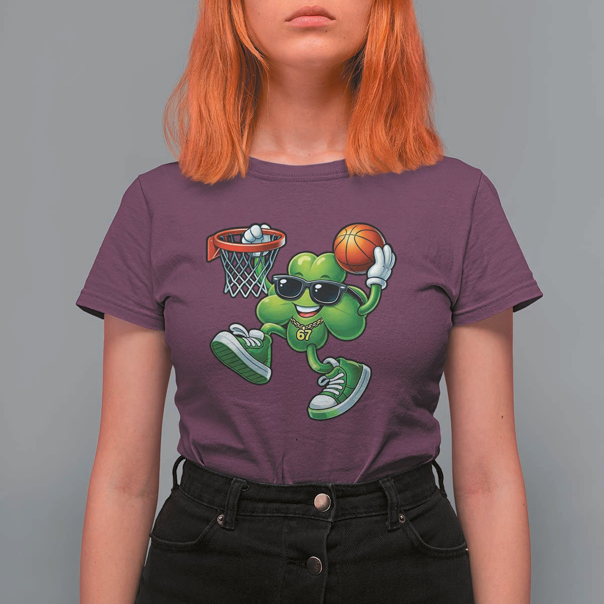 Funny 67 Meme Six Seven Basketball Shamrock St Patricks Day T Shirt For Women