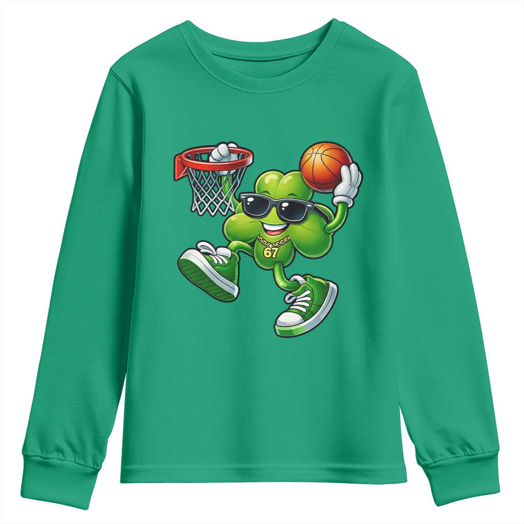 Funny 67 Meme Six Seven Basketball Shamrock St Patricks Day Youth Sweatshirt