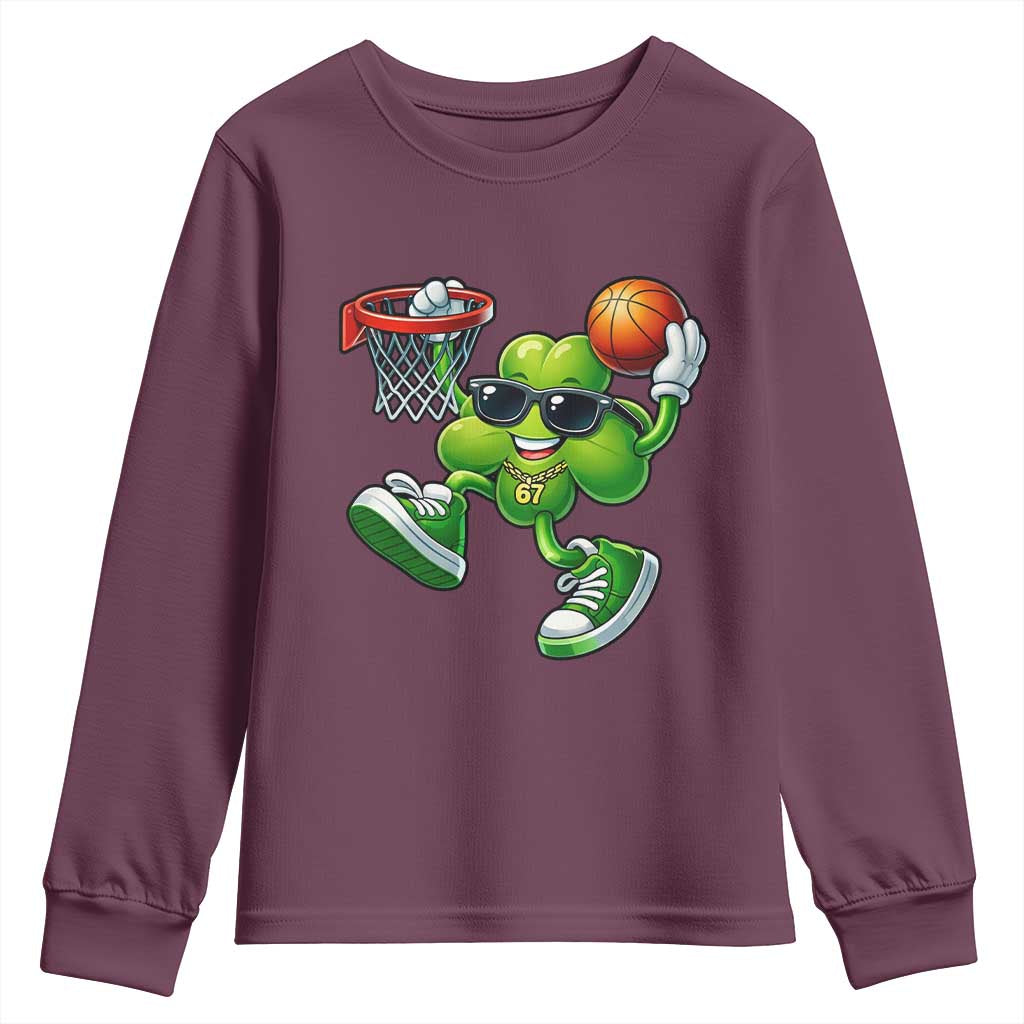 Funny 67 Meme Six Seven Basketball Shamrock St Patricks Day Youth Sweatshirt