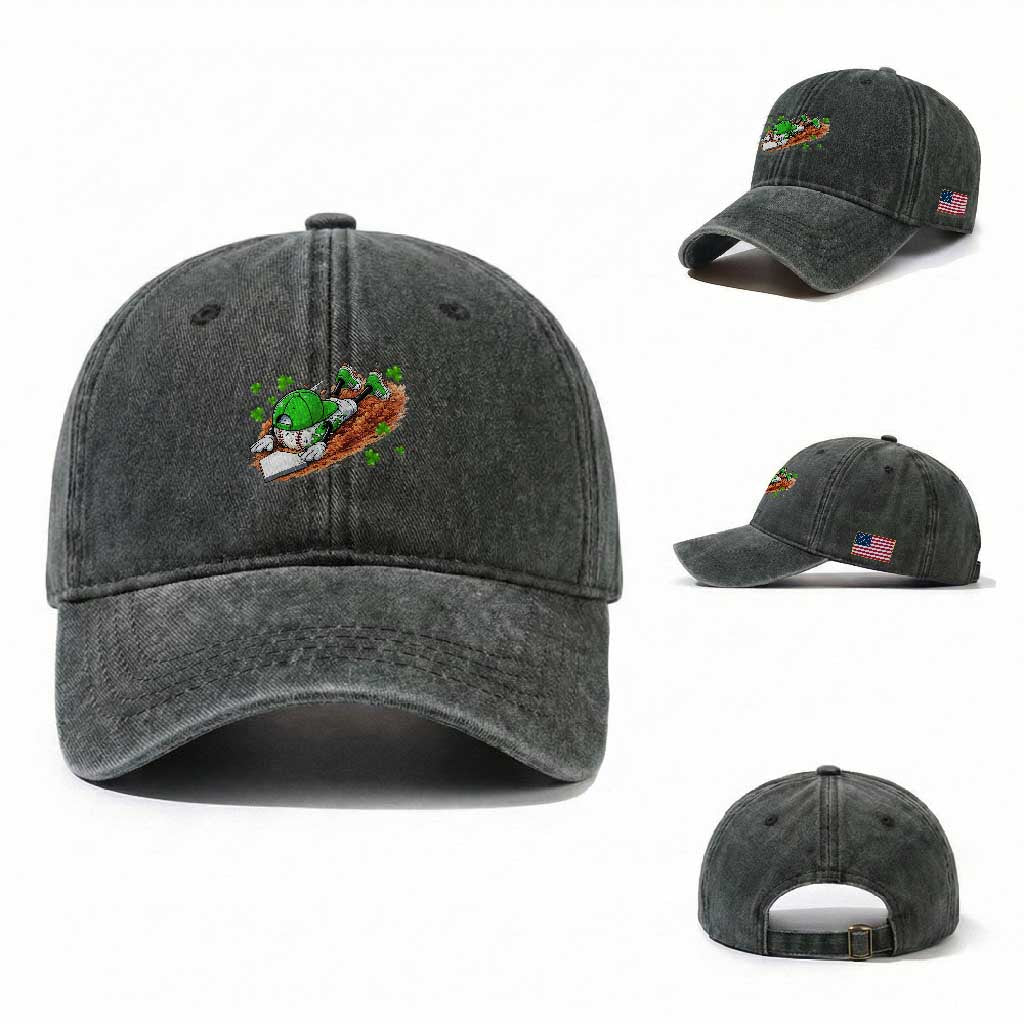 Funny Baseball St Patricks Day Home Plate Drip Washed Cotton Baseball Cap