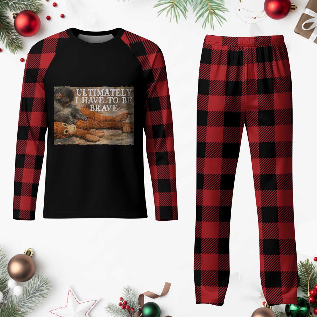 Ultimate I Have To Be Brave Punch The Monkey Plaid Pajama Set Cute Baby Monkey Hugging Plush