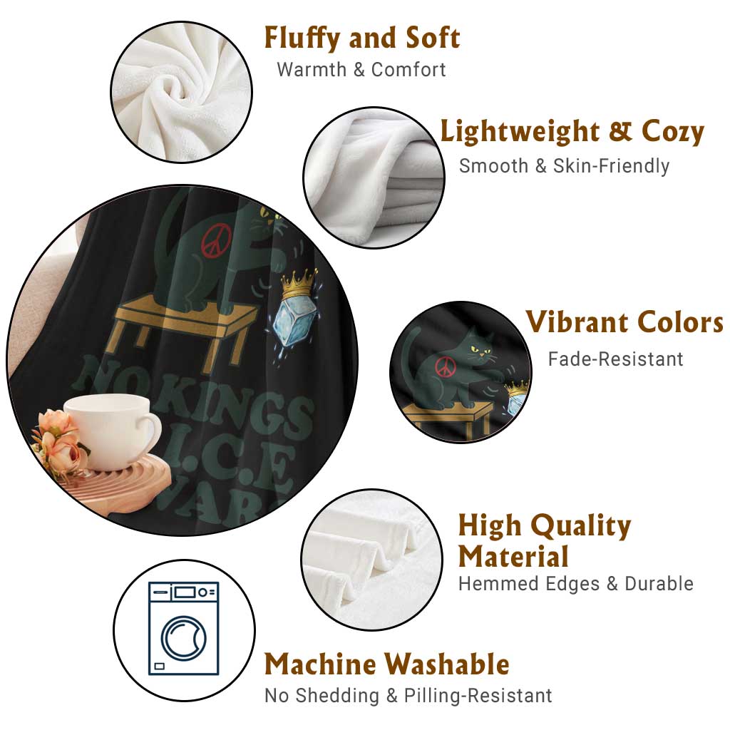 No Kings No Ice No Wars Cat Throw Blanket Funny Political Freedom Activist