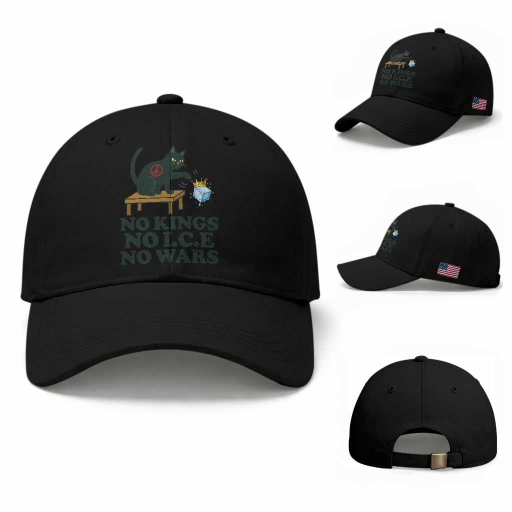 No Kings No Ice No Wars Cat Baseball Cap Funny Political Freedom Activist