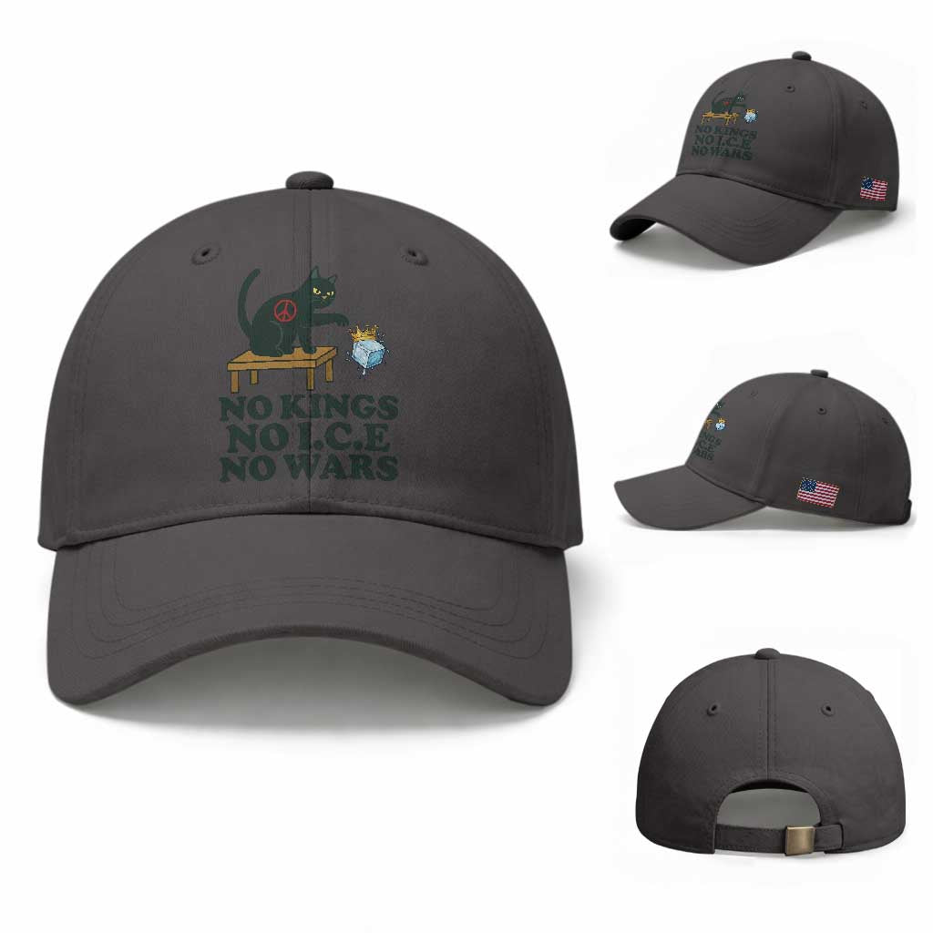 No Kings No Ice No Wars Cat Baseball Cap Funny Political Freedom Activist
