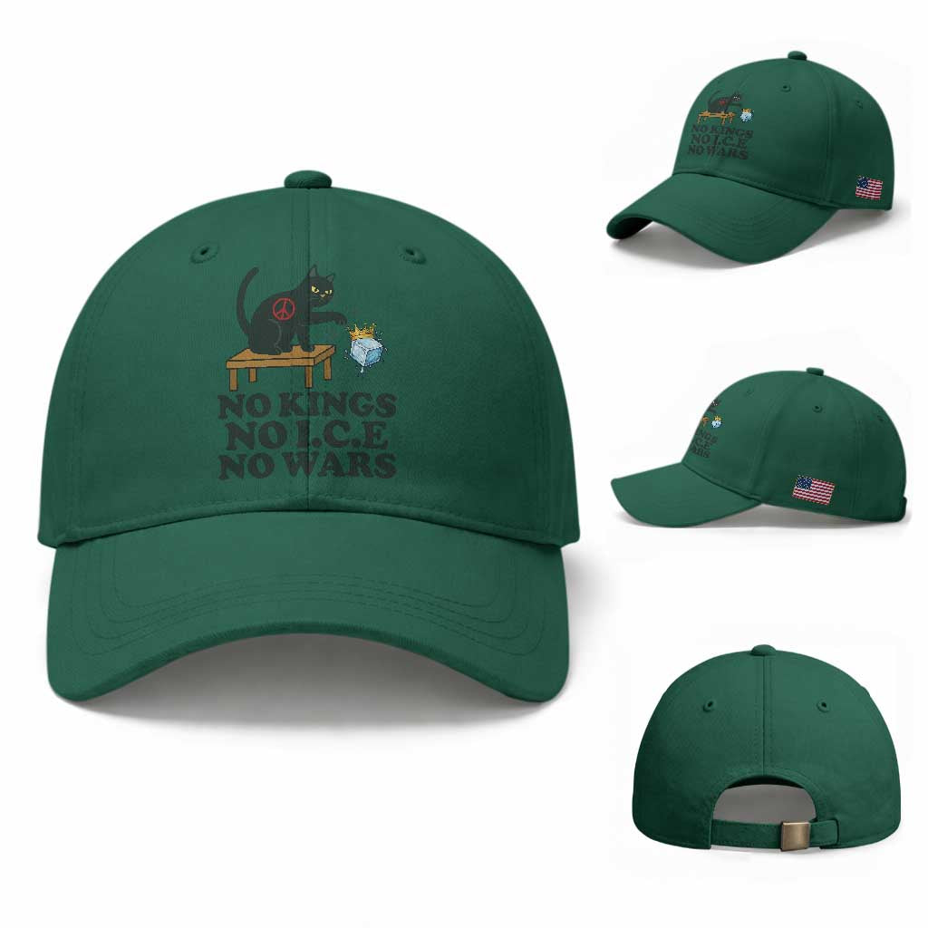 No Kings No Ice No Wars Cat Baseball Cap Funny Political Freedom Activist