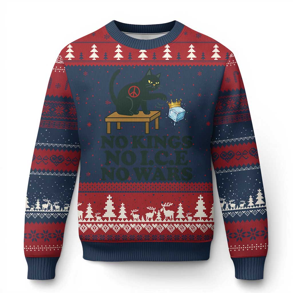 No Kings No Ice No Wars Cat Ugly Christmas Sweater Funny Political Freedom Activist