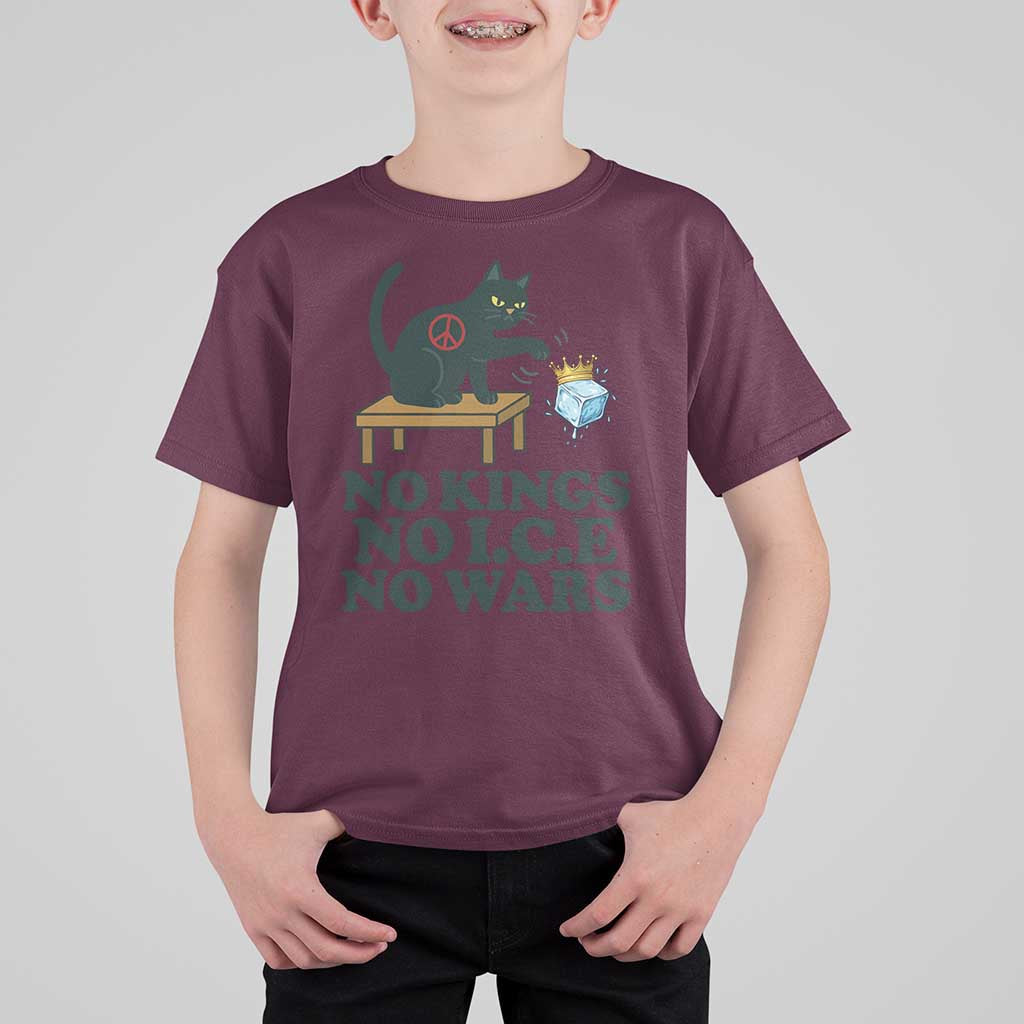 No Kings No Ice No Wars Cat T Shirt For Kid Funny Political Freedom Activist