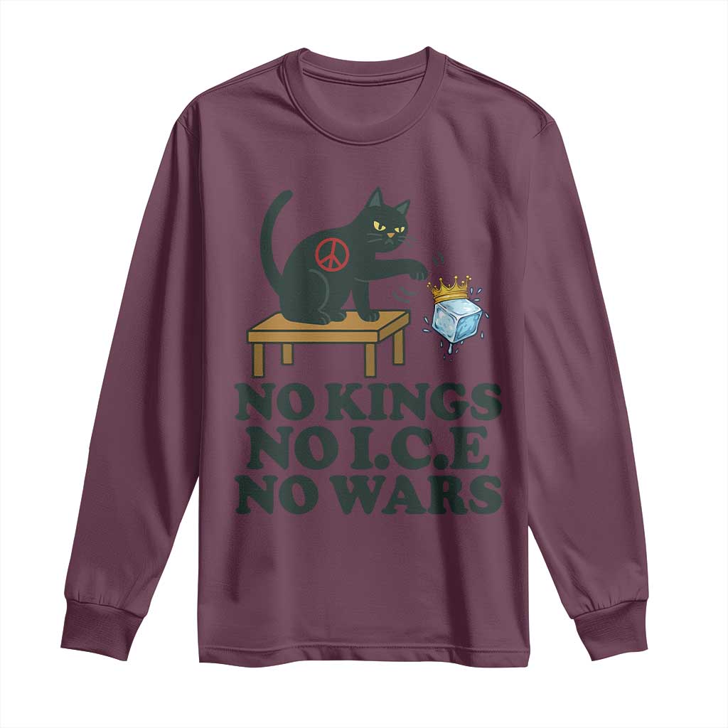 No Kings No Ice No Wars Cat Long Sleeve Shirt Funny Political Freedom Activist