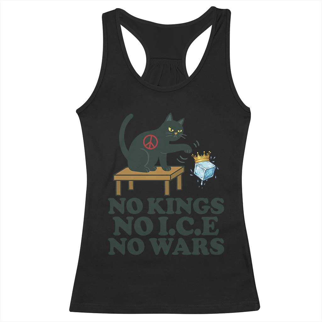No Kings No Ice No Wars Cat Racerback Tank Top Funny Political Freedom Activist