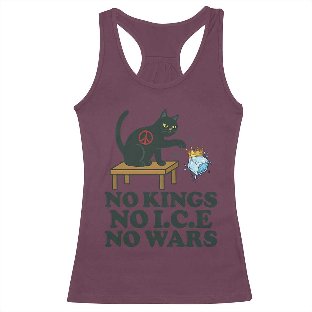 No Kings No Ice No Wars Cat Racerback Tank Top Funny Political Freedom Activist