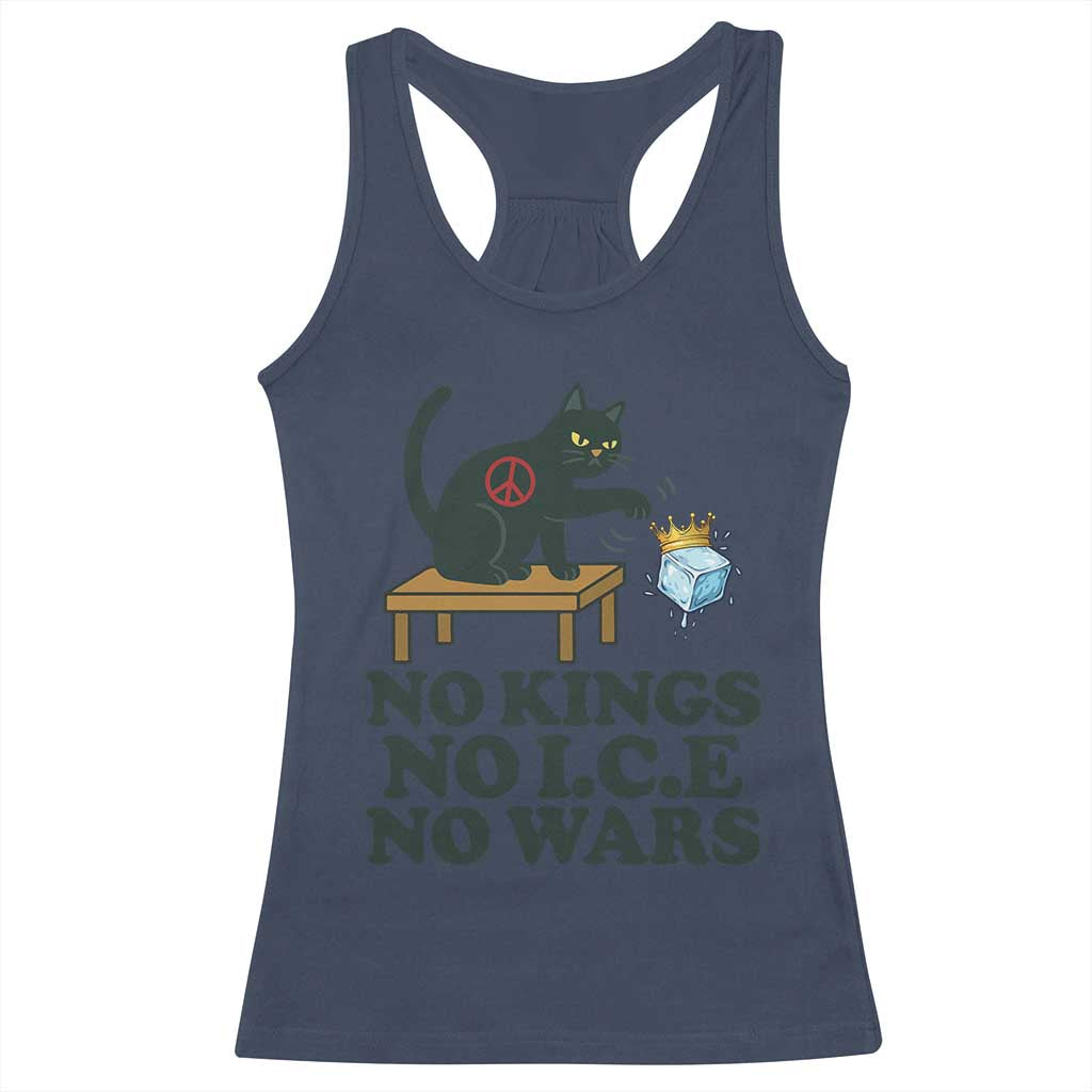 No Kings No Ice No Wars Cat Racerback Tank Top Funny Political Freedom Activist