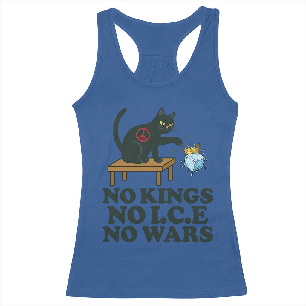 No Kings No Ice No Wars Cat Racerback Tank Top Funny Political Freedom Activist