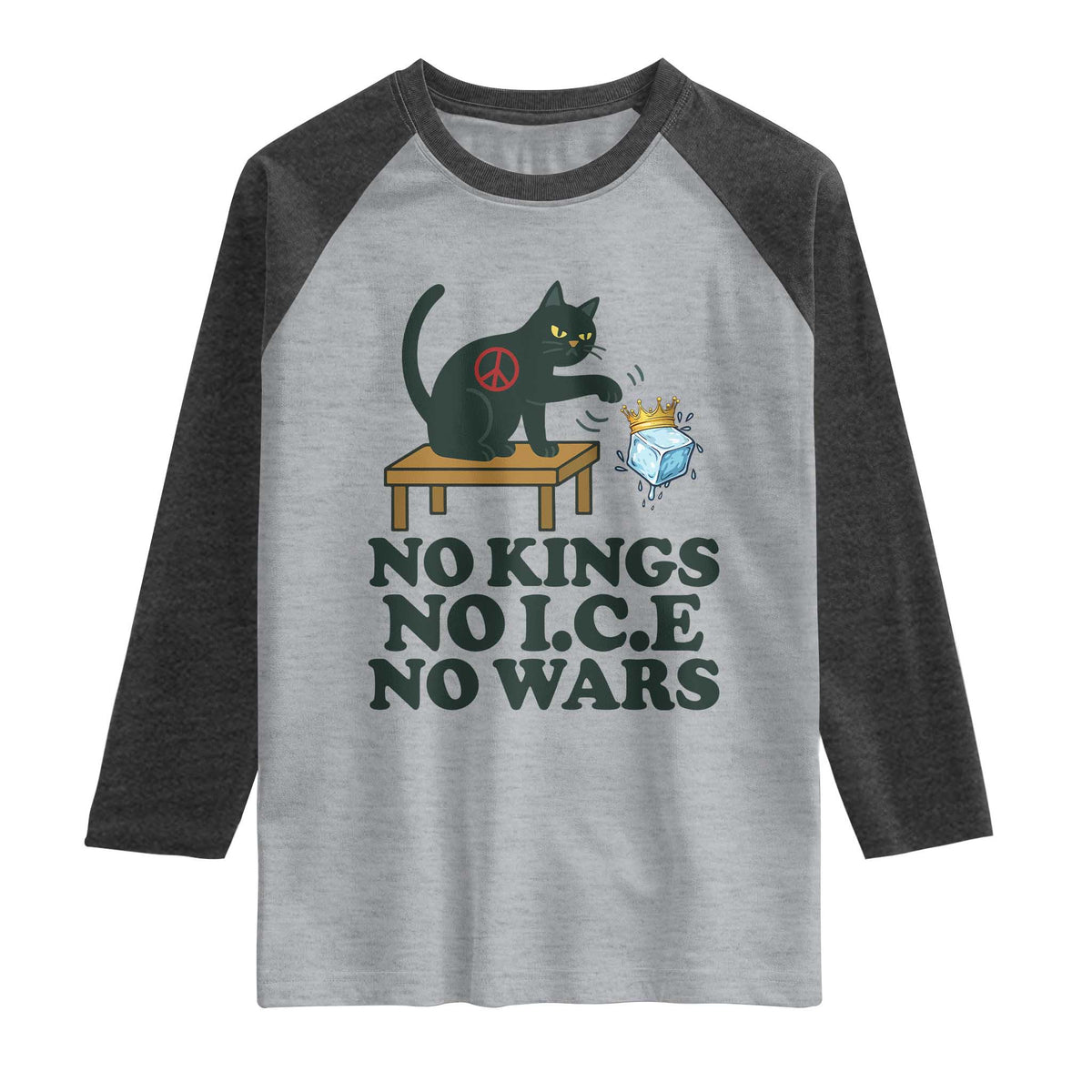 No Kings No Ice No Wars Cat Raglan Shirt Funny Political Freedom Activist