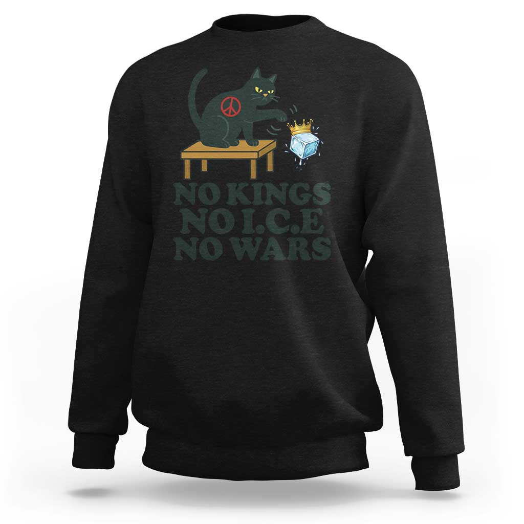 No Kings No Ice No Wars Cat Sweatshirt Funny Political Freedom Activist