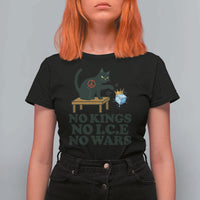 No Kings No Ice No Wars Cat T Shirt For Women Funny Political Freedom Activist