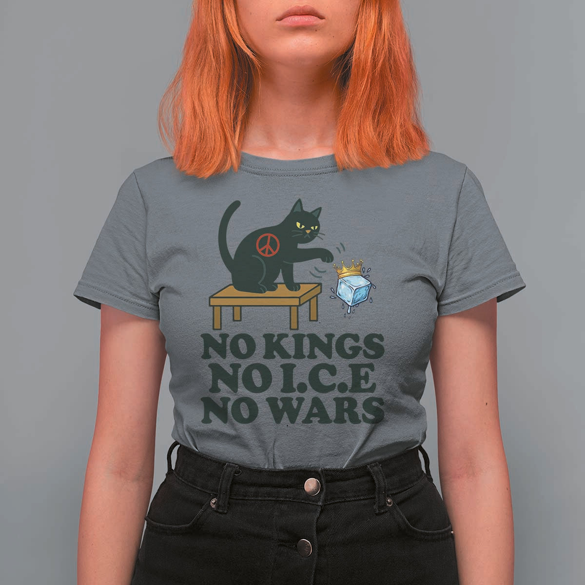 No Kings No Ice No Wars Cat T Shirt For Women Funny Political Freedom Activist