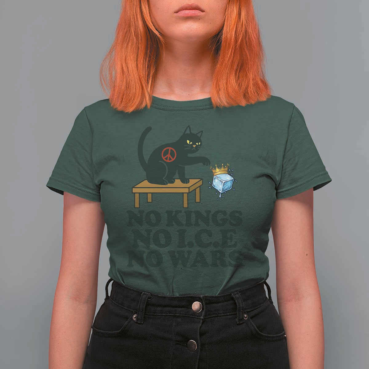 No Kings No Ice No Wars Cat T Shirt For Women Funny Political Freedom Activist