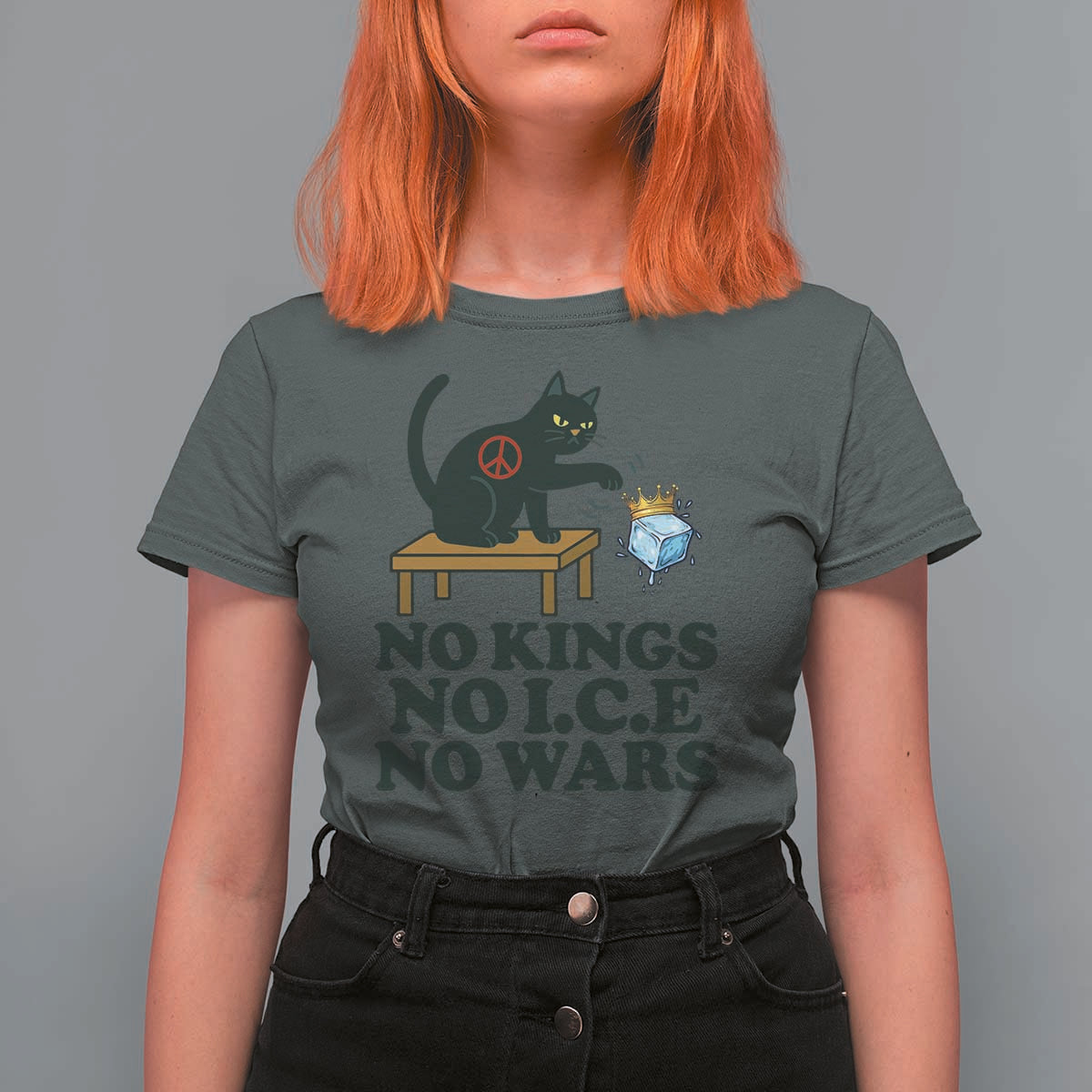No Kings No Ice No Wars Cat T Shirt For Women Funny Political Freedom Activist