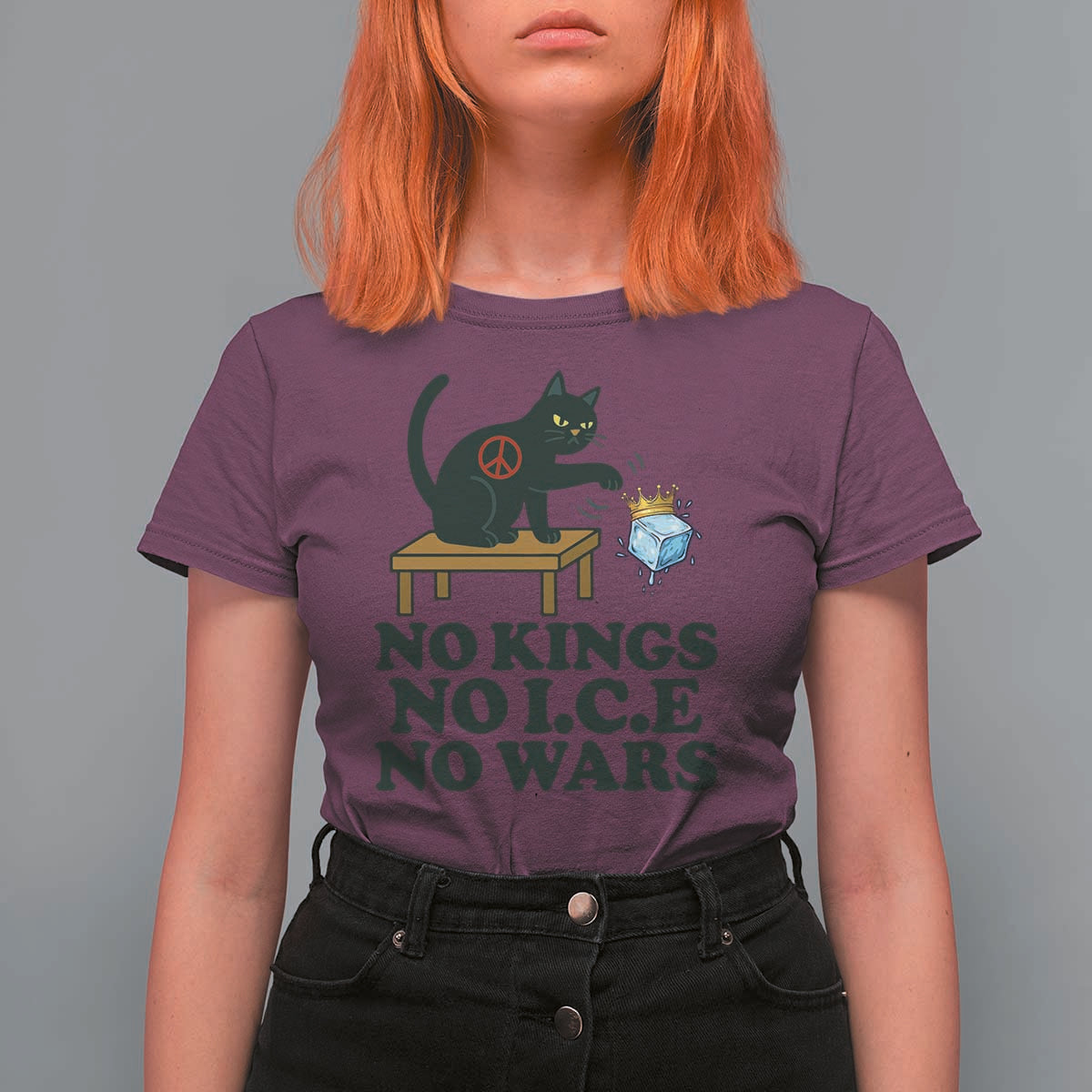 No Kings No Ice No Wars Cat T Shirt For Women Funny Political Freedom Activist