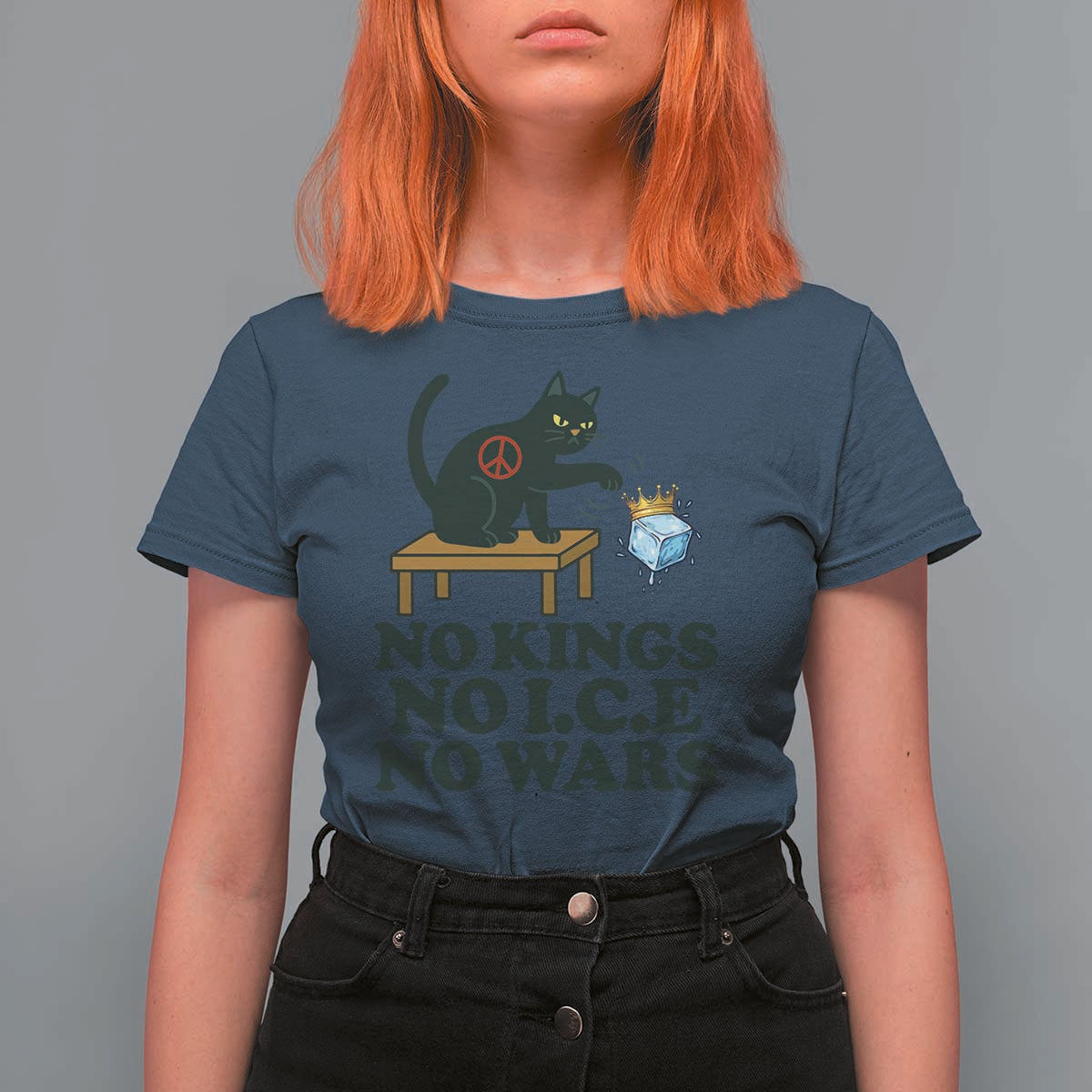 No Kings No Ice No Wars Cat T Shirt For Women Funny Political Freedom Activist
