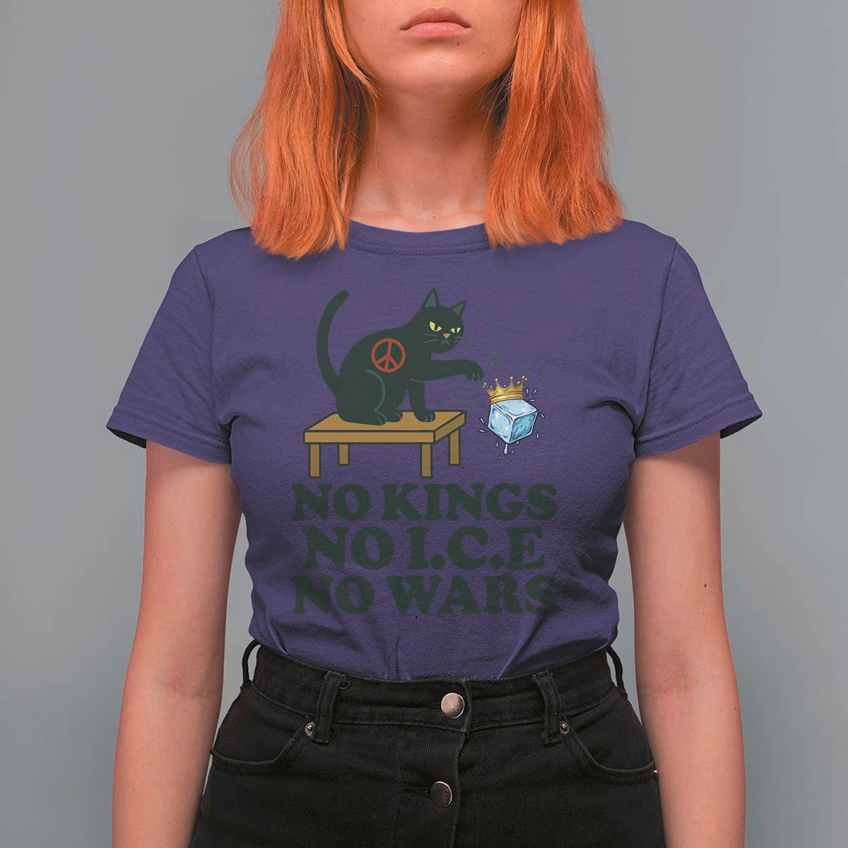 No Kings No Ice No Wars Cat T Shirt For Women Funny Political Freedom Activist