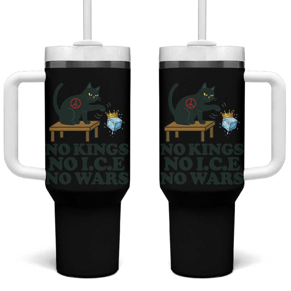 No Kings No Ice No Wars Cat Tumbler With Handle Funny Political Freedom Activist