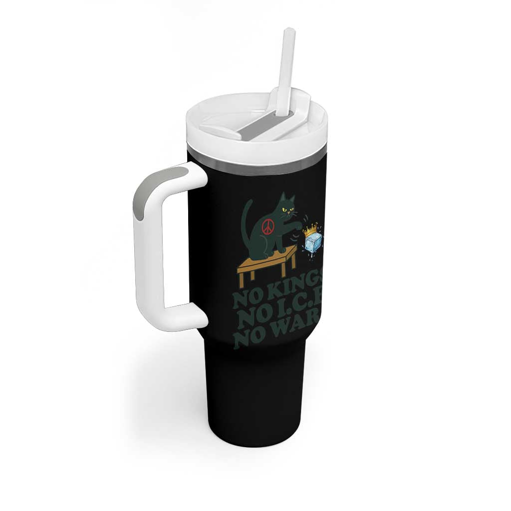 No Kings No Ice No Wars Cat Tumbler With Handle Funny Political Freedom Activist